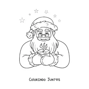 Desenho para colorir de Papai Noel com bebida quente