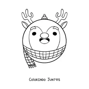 Desenho para colorir de bola de Natal kawaii em forma de rena