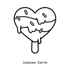 Desenho para colorir de um picolé em formato de coração derretendo