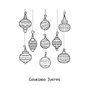 Desenho para colorir de enfeites de Natal pendurados