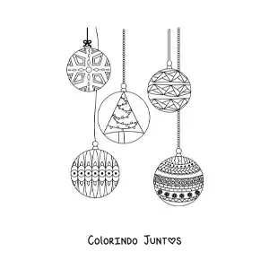 Desenho para colorir de bola de Natal com arvore de Natal