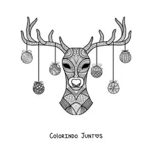 Desenho para colorir de uma rena com bolas de Natal penduradas em sua galhada