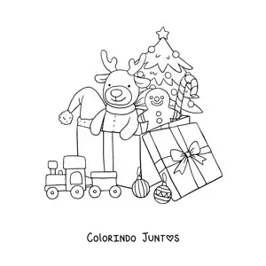 Desenho para colorir de caixa de presente de Natal com brinquedos