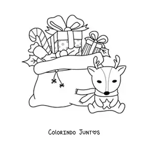 Desenho para colorir de saco de presentes de Natal e pelucia de rena