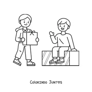 Desenho para colorir de crianças com presentes de Natal