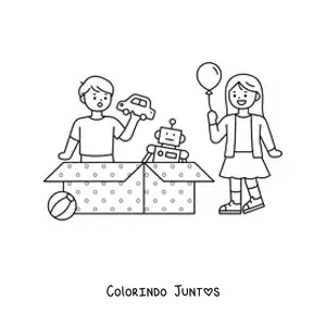 Desenho para colorir de crianças abrindo presentes de Natal