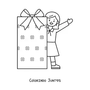 Desenho para colorir de menina com presente de Natal