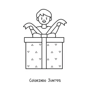 Desenho para colorir de menino com presente de Natal