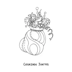 Desenho para colorir de saco de presentes natalinos com doces