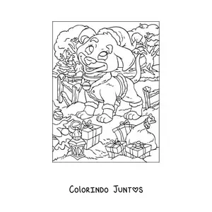 Desenho para colorir de cachorro animado com presentes de Natal