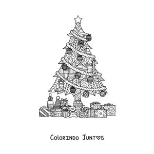 Desenho para colorir de presentes embaixo da árvore em estilo zentangle