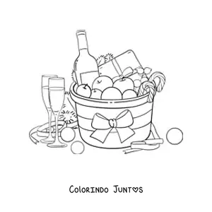 Desenho para colorir de cesta de presentes de Natal
