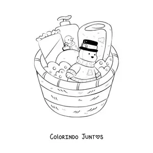 Desenho para colorir de cesta de presentes de Natal