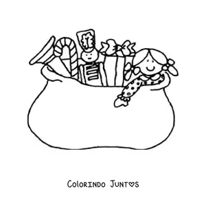 Desenho para colorir de saco de presentes natalinos com brinquedos
