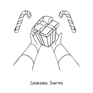 Desenho para colorir de mãos dando um presente de Natal