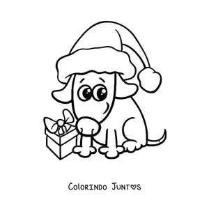 Desenho para colorir de cachorro com presente de Natal