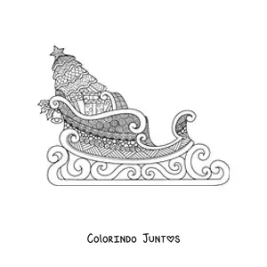 Desenho para colorir de trenó com presentes de Natal em estilo zentangle