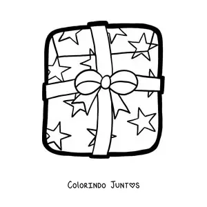 Desenho para colorir de presente de Natal grande com estrelas