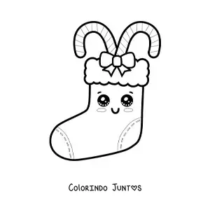 Desenho para colorir de bota de Natal kawaii com bengalas de doce