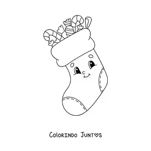 Desenho para colorir de bota natalina animada com presentes