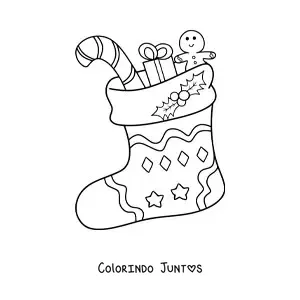 Desenho para colorir de meia de Natal com presentes