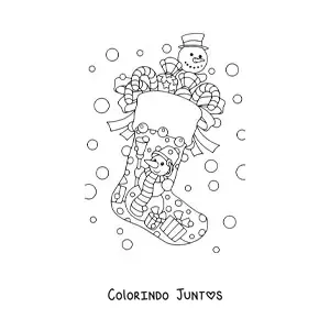 Desenho para colorir de meia de Natal com boneco de neve
