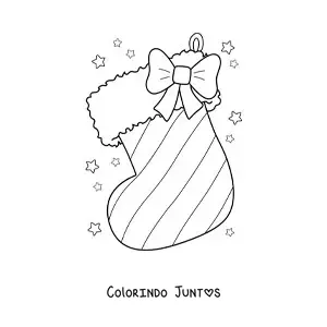 Desenho para colorir de bota natalina com laço e listras