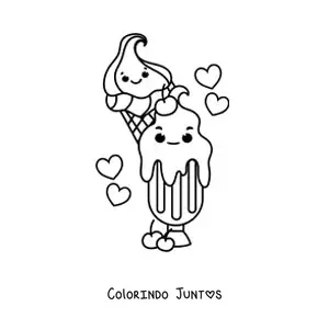 Desenho para colorir de um sorvete de taça ao lado de um de casquinha kawaii