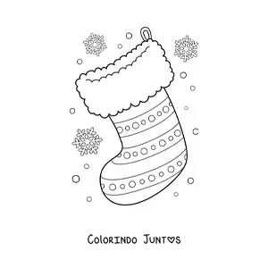 Desenho para colorir de bota natalina com bolinhas e listras