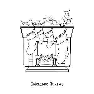 Desenho para colorir de botinhas natalinas na lareira