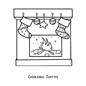 Desenho para colorir de meias de Natal na lareira