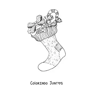 Desenho para colorir de meia de Natal realista com presentes