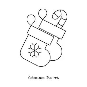 Desenho para colorir de 2 botinhas natalinas com bengala de doce