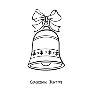 Desenho para colorir de sino natalino com laço e pinheiros