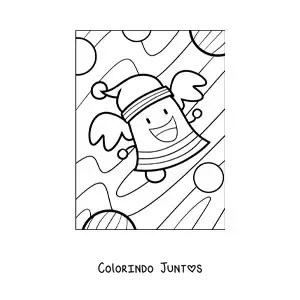 Desenho para colorir de sino natalino animado com gorro de Papai Noel