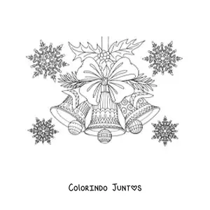 Desenho para colorir de sinos natalinos decorados com flocos de neve