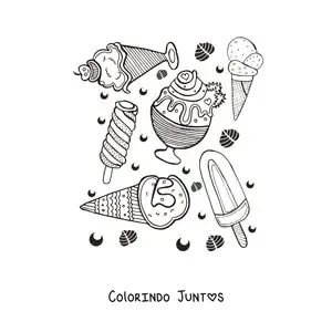 Desenho para colorir de vários tipos de sorvetes