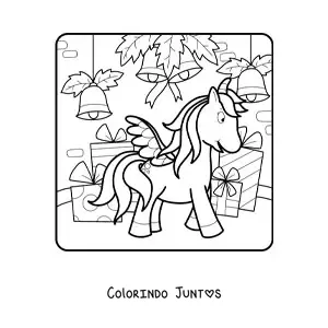 Desenho para colorir de unicórnio com sinos de Natal