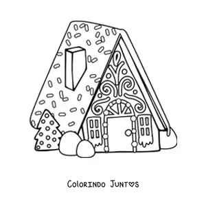 Desenho para colorir de casa de gengibre com árvore de Natal