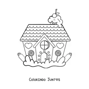 Desenho para colorir de casa de gengibre kawaii com corações