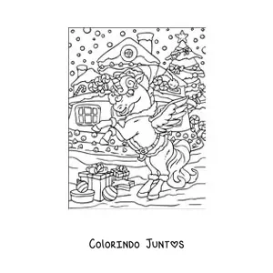 Desenho para colorir de unicórnio animado com casa de gengibre