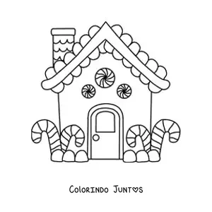 Desenho para colorir de casinha de gengibre com bengalas de doce