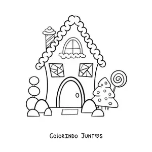 Desenho para colorir de casinha de gengibre com pinheiro natalino