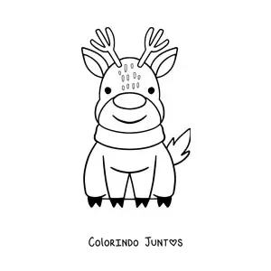 Desenho para colorir de rena natalina kawaii sentada