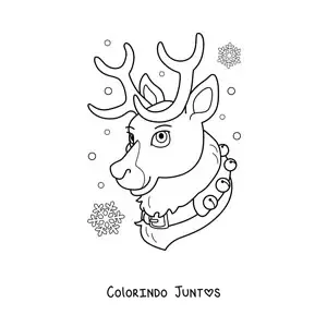 Desenho para colorir de rosto de uma rena natalina