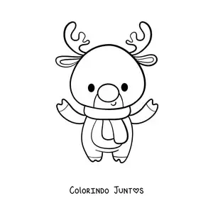 Desenho para colorir de rena natalina com cachecol