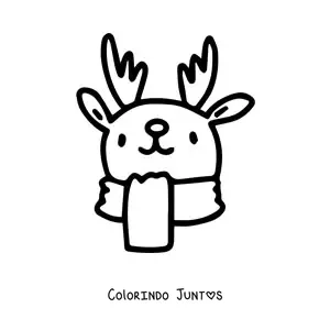 Desenho para colorir de rosto de uma rena natalina com cachecol