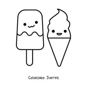 Desenho para colorir de um picolé e um sorvete de casquinha kawaii