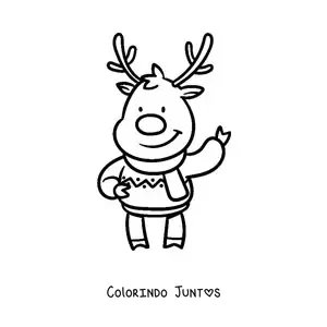 Desenho para colorir de rena natalina com suéter