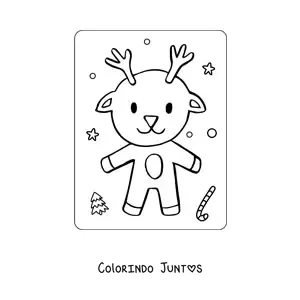 Desenho para colorir de rena de Natal kawaii